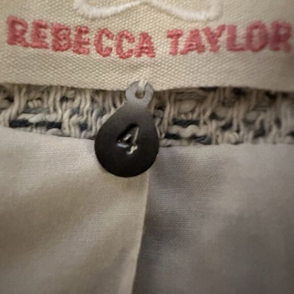 REBECCA TAYLOR Tweed Pattern Evening Jacket Navy Chain NICE Size 4 - Picture 7 of 13